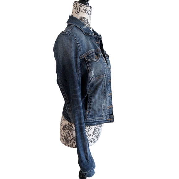 Guess Jean Jacket Vintage Y2K Mid Blue Distressed Flap Pockets Women's Small - Picture 6 of 15